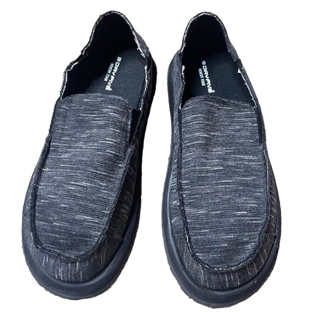 Day Five Men Sz 11 Baja Memory Foam Canvas Gray Black Marled Casual Slip On shoe